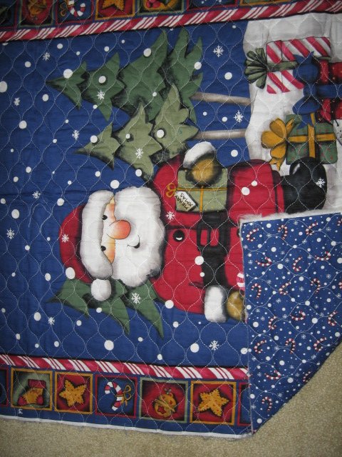 Image 1 of Santa presents quilt candy cane holly snow balls stars bells