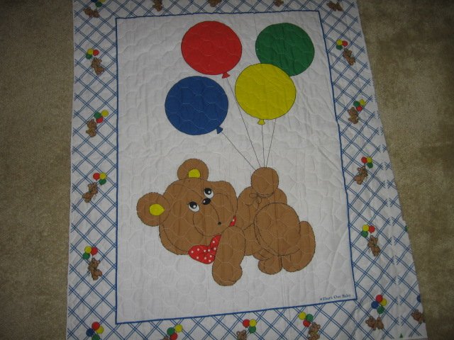Image 0 of Teddy Bear balloon That's Our Baby quilt 42 X 35 inch