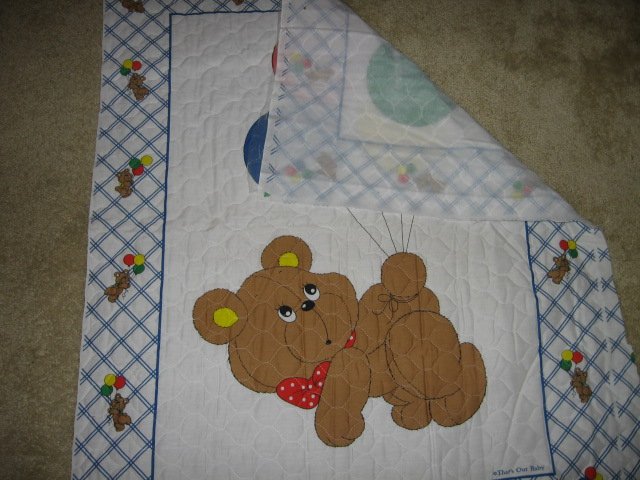 Image 1 of Teddy Bear balloon That's Our Baby quilt 42 X 35 inch