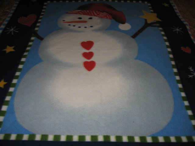 Image 2 of Snowman carrot nose red hat hearts Fleece bed Blanket adult child 