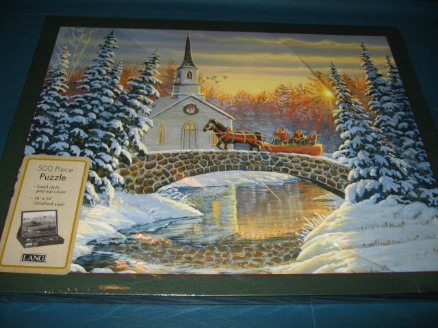 Image 0 of Horse sleigh winter bridge victorian Puzzle 500 piece 