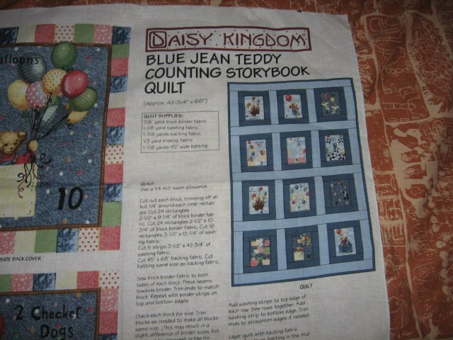 Image 0 of Blue Jean Teddy Counting Storybook or quilt to sew 