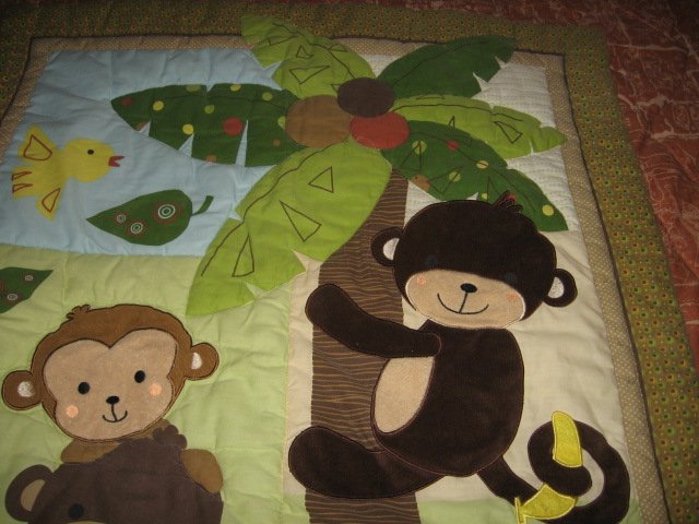 Image 2 of Monkey Tree Jungle crib quilt with backing fabric