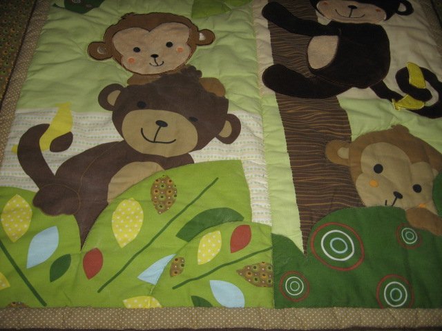 Image 3 of Monkey Tree Jungle crib quilt with backing fabric