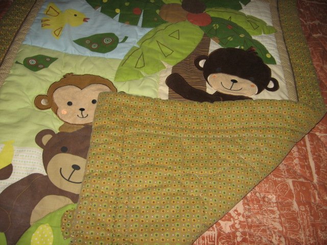 Image 4 of Monkey Tree Jungle crib quilt with backing fabric