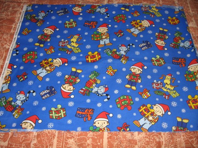 Image 0 of Bob the Builder Christmas presents hat snowflake cat dog fat quarter fabric  