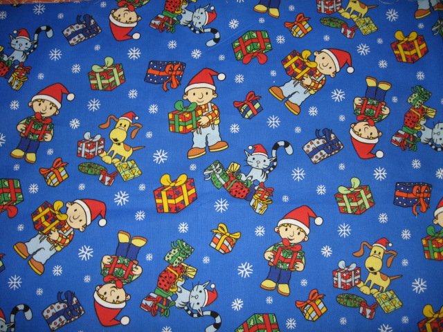 Image 1 of Bob the Builder Christmas presents hat snowflake cat dog fat quarter fabric  
