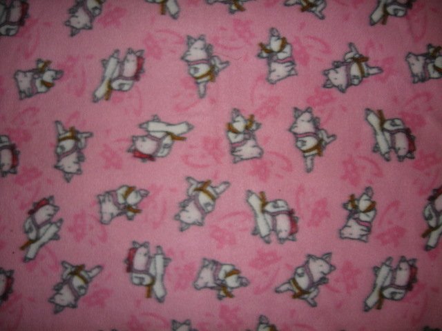 Image 1 of karate pig pink fleece toddler blanket 28 inch by 29 inch
