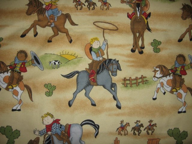 Image 0 of cowboy child horseback southwest 100% cotton flannel By the Yard