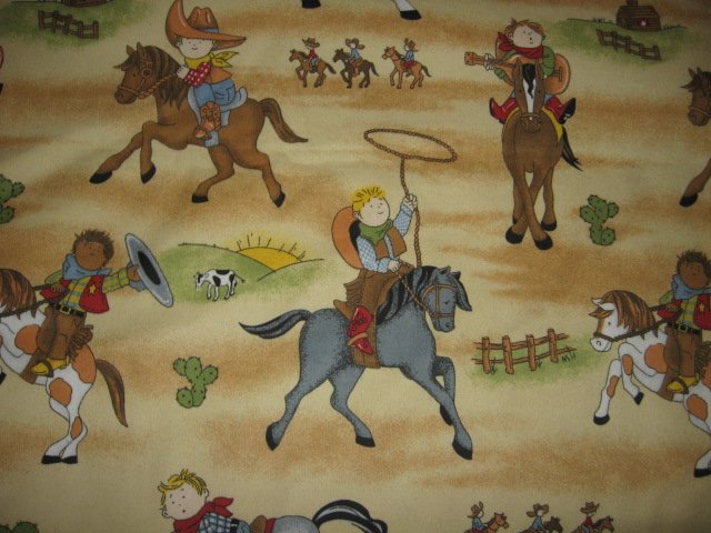 Image 1 of cowboy child horseback southwest 100% cotton flannel By the Yard