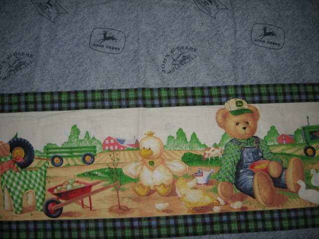 Bluejean teddy john deere border print logo fabric