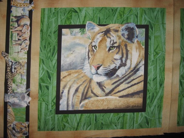 Image 0 of Tiger green Fabric Pillow Panel cotton rare