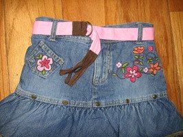 Image 0 of jean girl skirt embroidered flowers belt shorts 