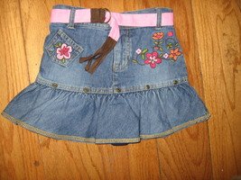 Image 1 of jean girl skirt embroidered flowers belt shorts 