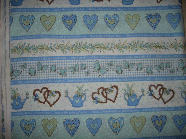 Image 0 of Blue white stripes hearts cotton 2 yds 6 in by 1 yd 6 in