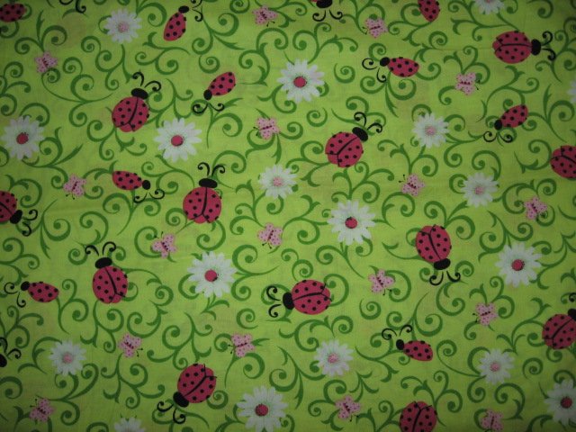Image 0 of Lady bug butterfly green fabric cotton