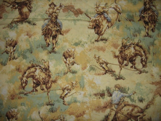 Image 0 of cowboy bucking bronco cotton fabric 34 inch by 44 inch