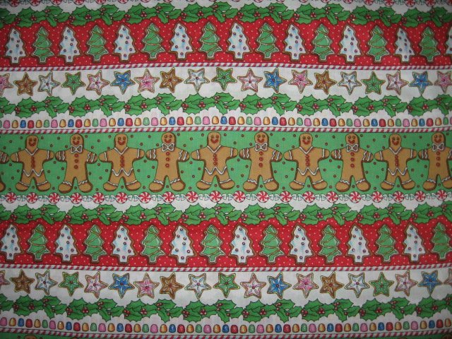 Christmas red and green gingerbread men cotton fabric