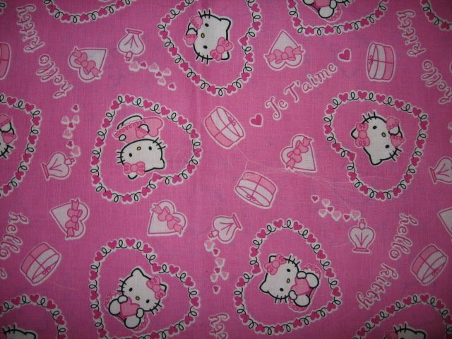 Hello Kitty valentine hearts pink cotton fabric  36 inch wide by 42 inch long
