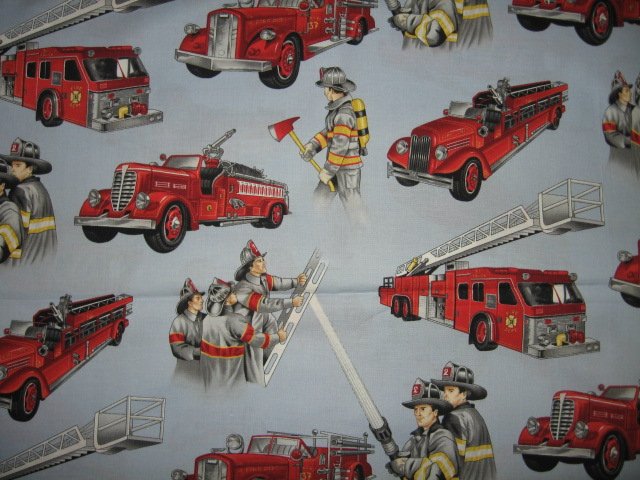 Image 0 of fire truck ladder equipment cotton fabric fat quarter  approx 18x21 inch 