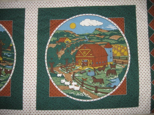 Image 1 of Country farm and Mill Scene set of two Pillow Panels Fabric to sew
