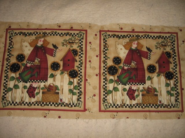Little Girl Sewing Seeds Pillow Panel set of two Fabric to sew