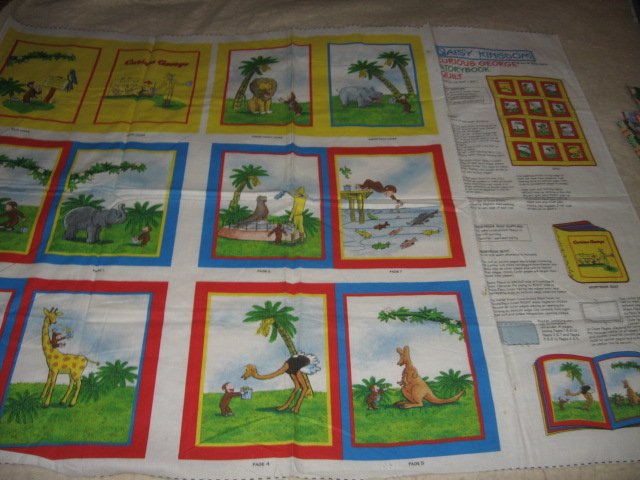 Curious George Rare Soft book 100% cotton fabric Panel To Sew/ 