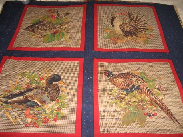 Birds  Pheasants  set of Four cotton Fabric pillow panels to sew