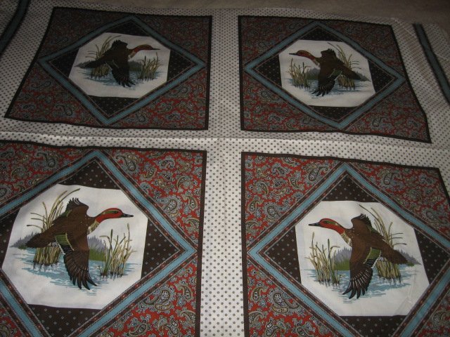 Wild Ducks set of Four cotton Fabric pillow panels to sew