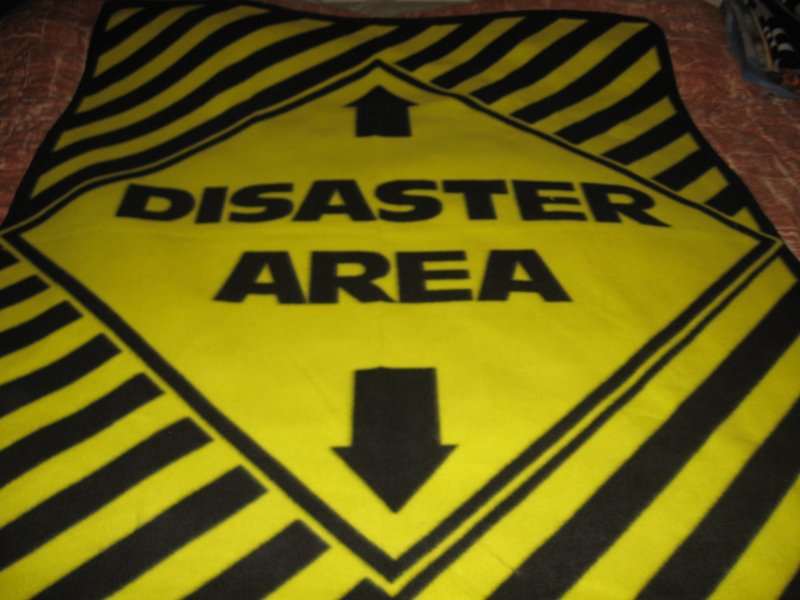 disaster area sign traffic control fleece blanket vintage