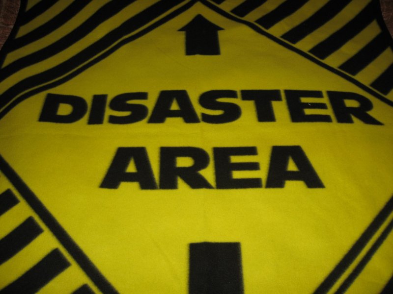 Image 1 of disaster area sign traffic control fleece blanket vintage
