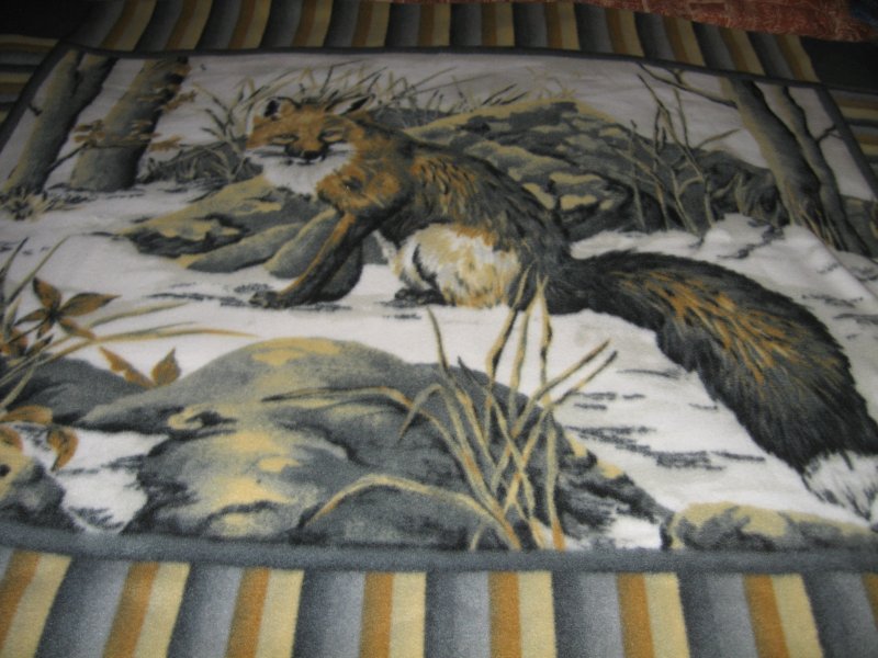 Image 0 of fox in winter snow large panel fleece blanket