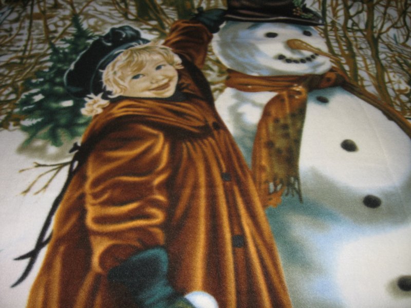 Image 0 of snowman girl bunny winter large fleece blanket