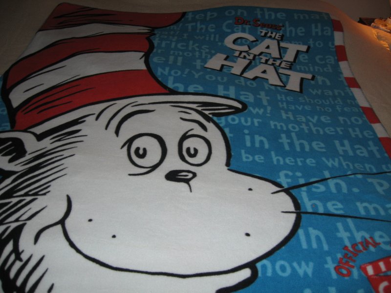 Image 1 of Dr Seuss cat in the hat fleece bed blanket 50 by 60 inch