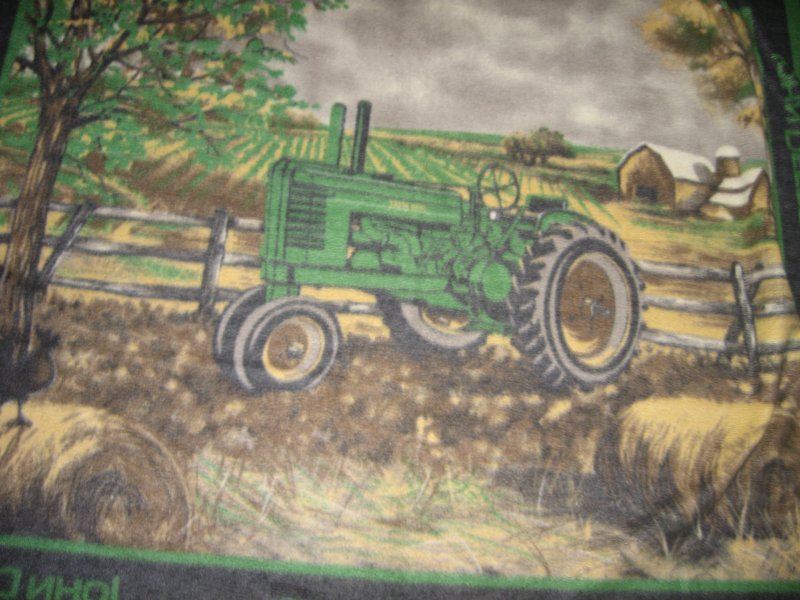 Image 0 of John Deere tractor in farm field fleece blanket  rare