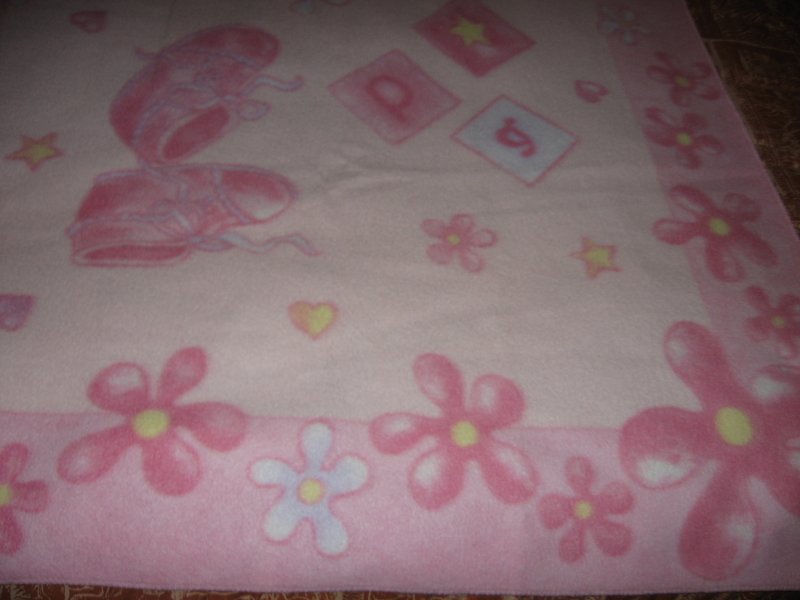 Image 3 of CHILD fleece blanket  PICTURES first shoes bottle diaper pin pink 