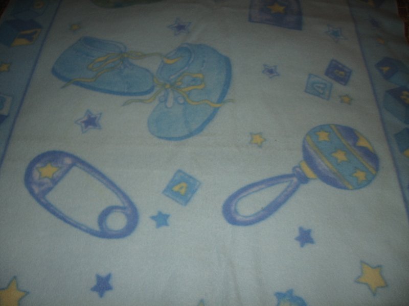 Image 0 of Baby bottle diaper pin blue fleece blanket 