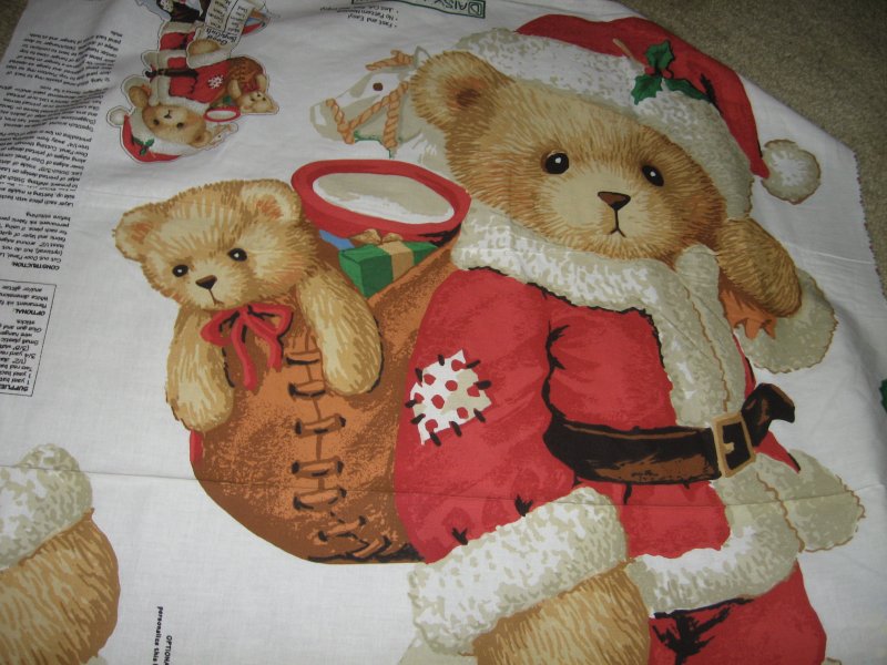 Christmas Teddy Santa Panel soft cotton fabric you sew