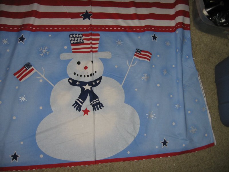 Snowman Patriotic Blue Red Stripes Wall Panel soft cotton fabric you sew