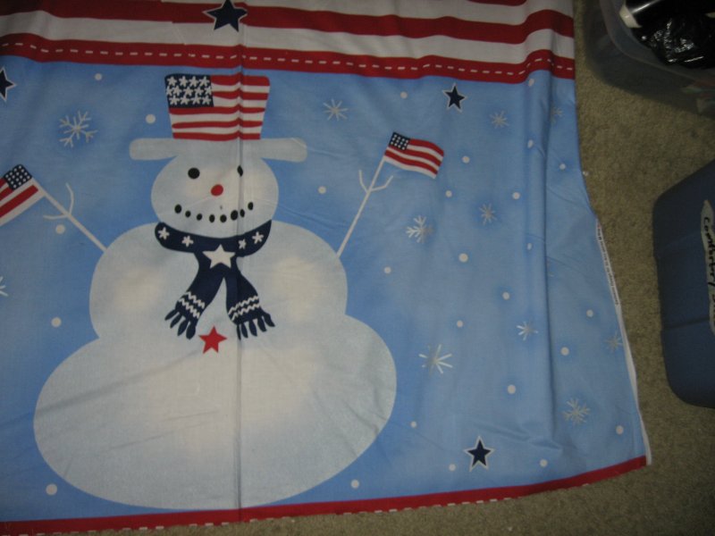 Image 1 of Snowman Patriotic Blue Red Stripes Wall Panel soft cotton fabric you sew