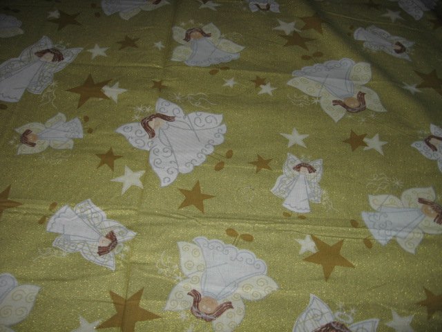 Christmas Angels gold glitter cotton fabric by the yard