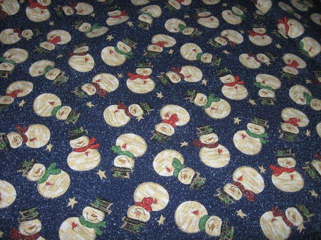 Christmas snowmen hats scarves blue cotton fabric by the yard