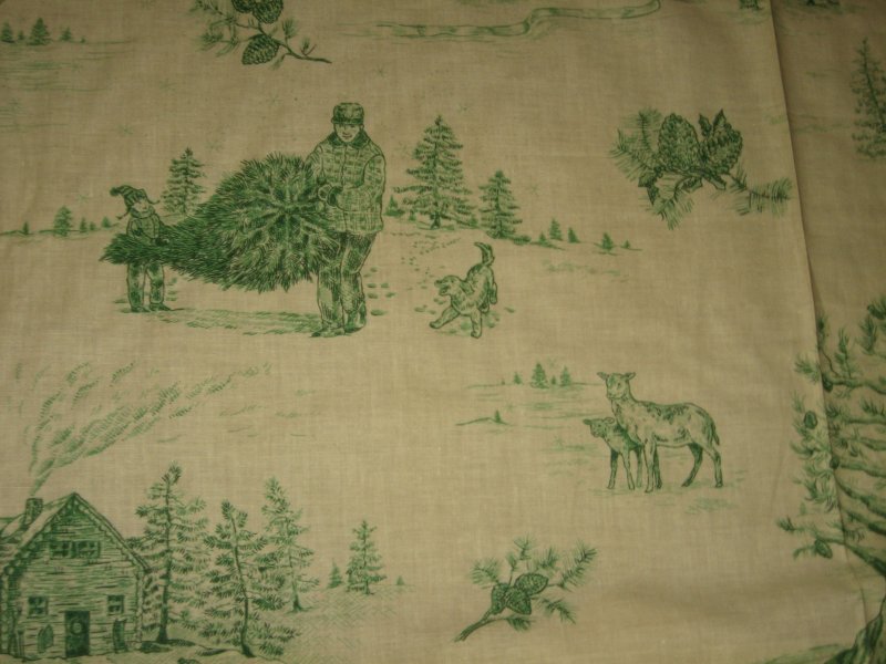 Christmas country home scene toile green country