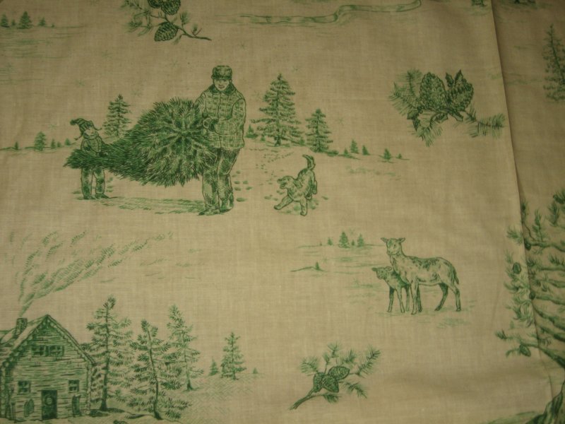 Image 0 of Christmas country home scene toile green country