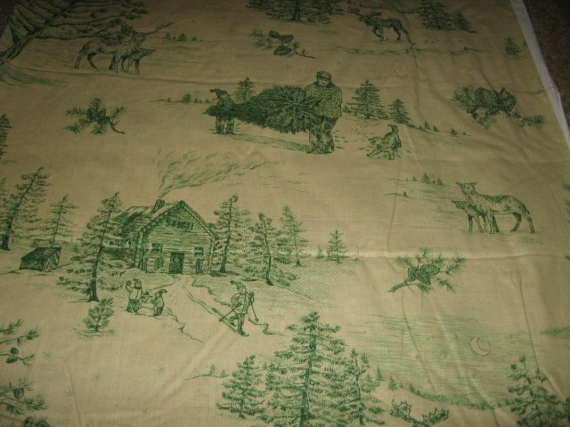 Image 1 of Christmas country home scene toile green country
