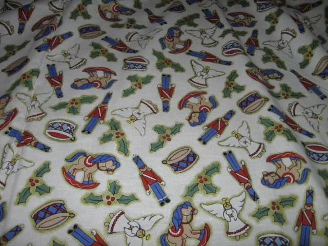 Image 0 of Christmas toys soldiers angels drums rocking horse cotton fabric by yard