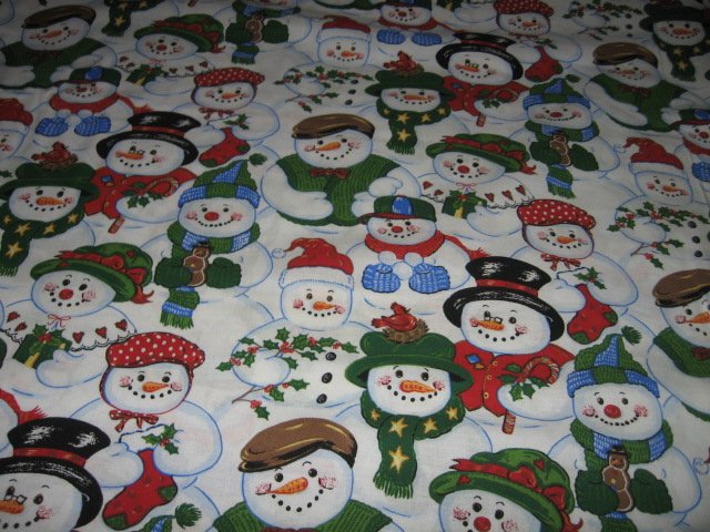 Snowmen collage holly hats cotton fabric by the yard