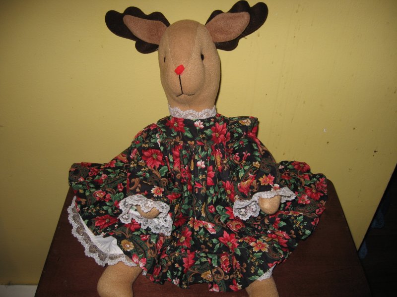 Mrs red nose raindeer Christmas dress  petticoat soft stuffed doll 