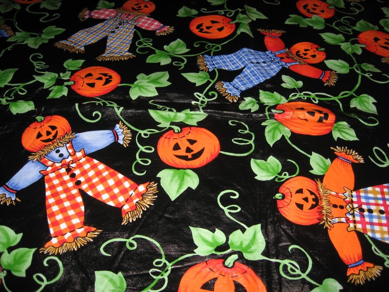 Image 1 of Halloween scarecrow pumpkin vinyl table cover 
