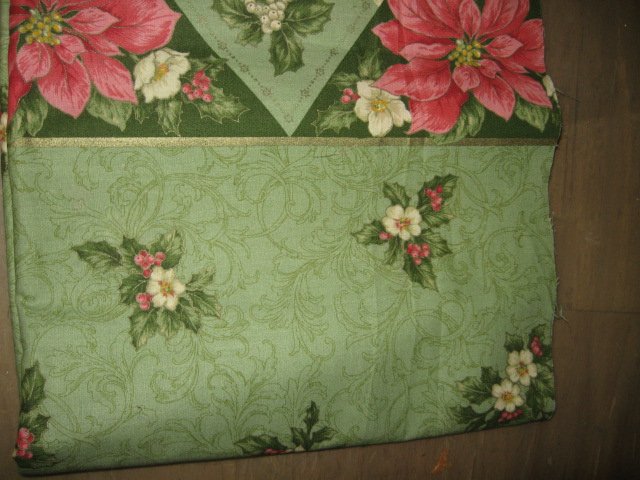 Holly poinsettia flowers green fabric two yard piece